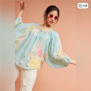 Farm Rio Floral Basel 100% Cotton Peasant Top Small